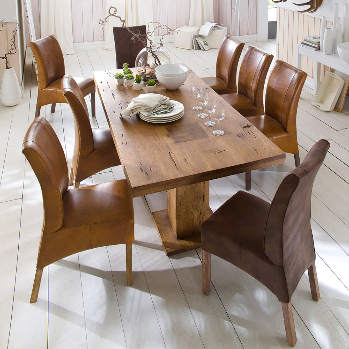 Manchester Stół dębowy bassano / bielony